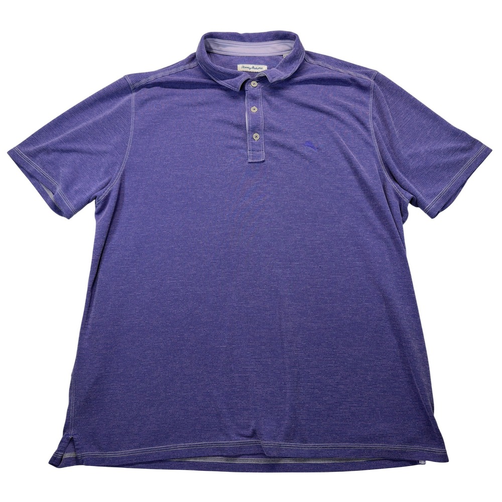 Tommy Bahama Polo Shirt Men XXL Heather Stripe Marlin Tencel Modal Purple